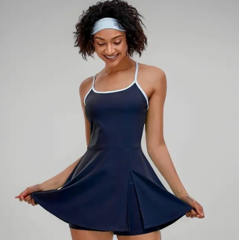 1A1A Tennis Golf Dress with Shorts Pockets Sleeveless Workout Sports, LG